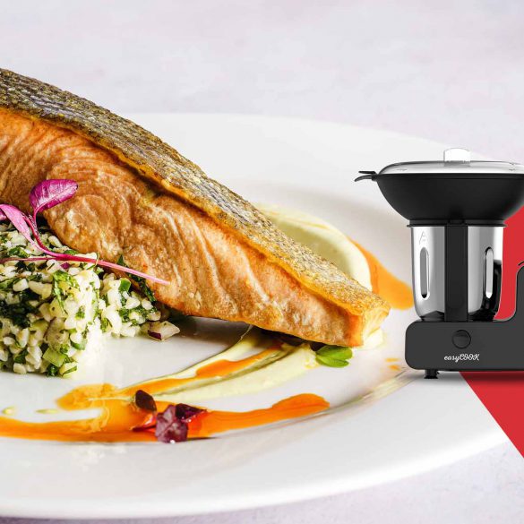 Receta de Filete de pescado rojo en una cama de verduras con Robot de cocina